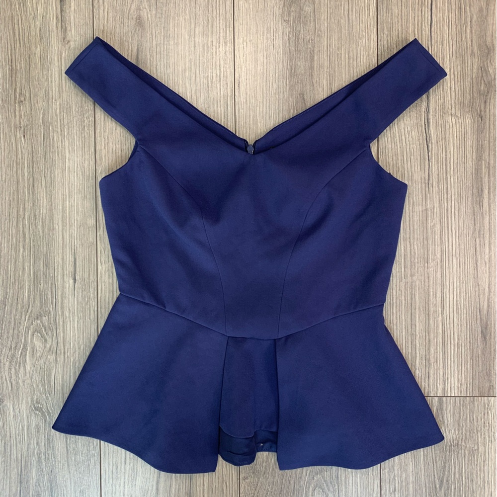 C/MEO Collective "Beside You Bodice" Off Shoulder PeplumBustier in Navy Size M